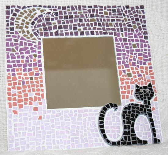 chat noir au clair de lune en mosaique modele mosaique artisanale