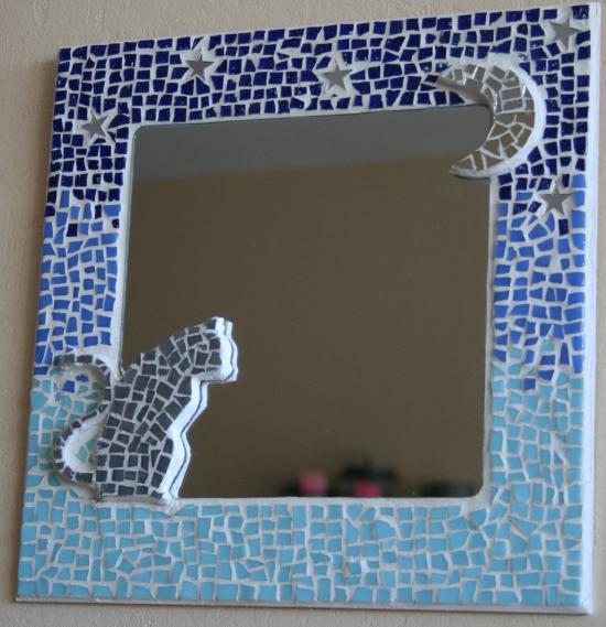 chat au clair de lune mosaique de chat miroir en mosaique réalisé avec
