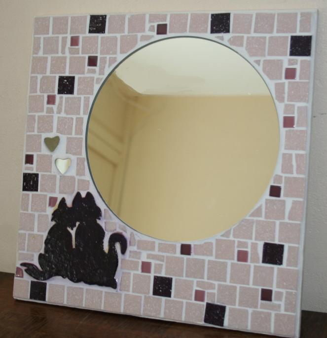 Mosaique miroir miroir mosaique atelier de samantha chat miroir rond tesselle verre chat amoureux couple chat etoiles creation unique creation artisanale mosaique artisanale 1